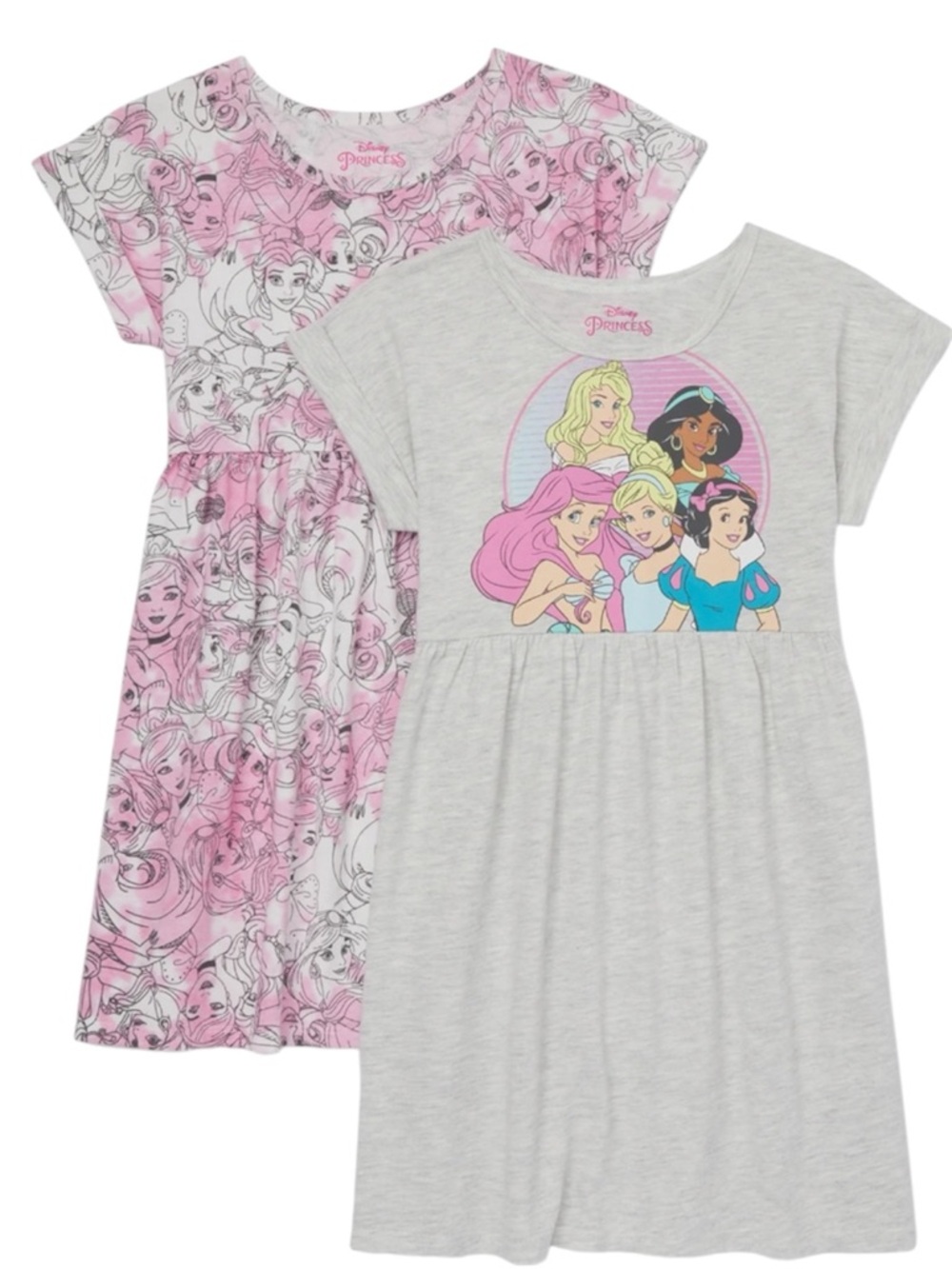 Disney Princess Girls’ Play Dress with Short Sleeves, 2-Pack, Sizes XS(4/5)